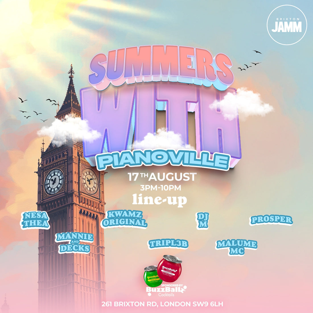 Summers with Pianoville ā Amapiano Day Party at Brixton Jamm (17th August)